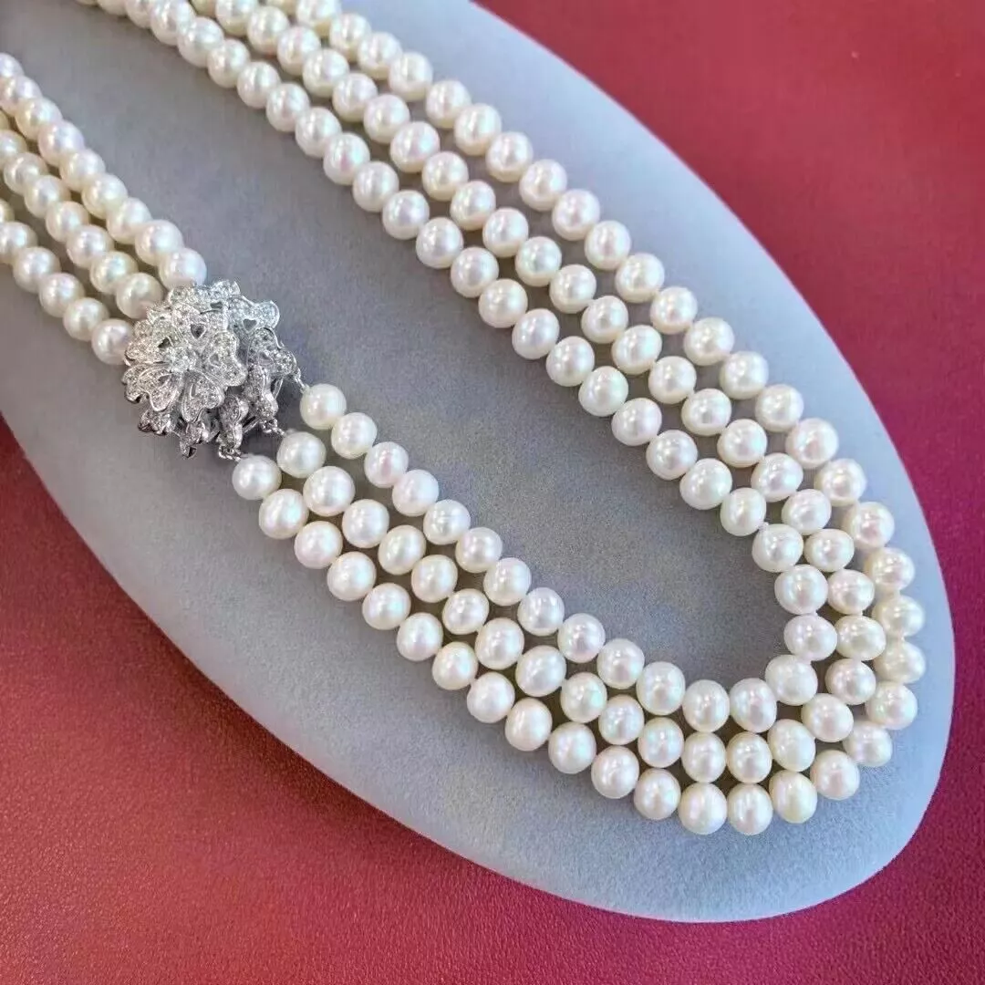 Pearl Trim Chain - 3-strengige parelketting AAA 8-9mm natuurlijke Zuidzee
