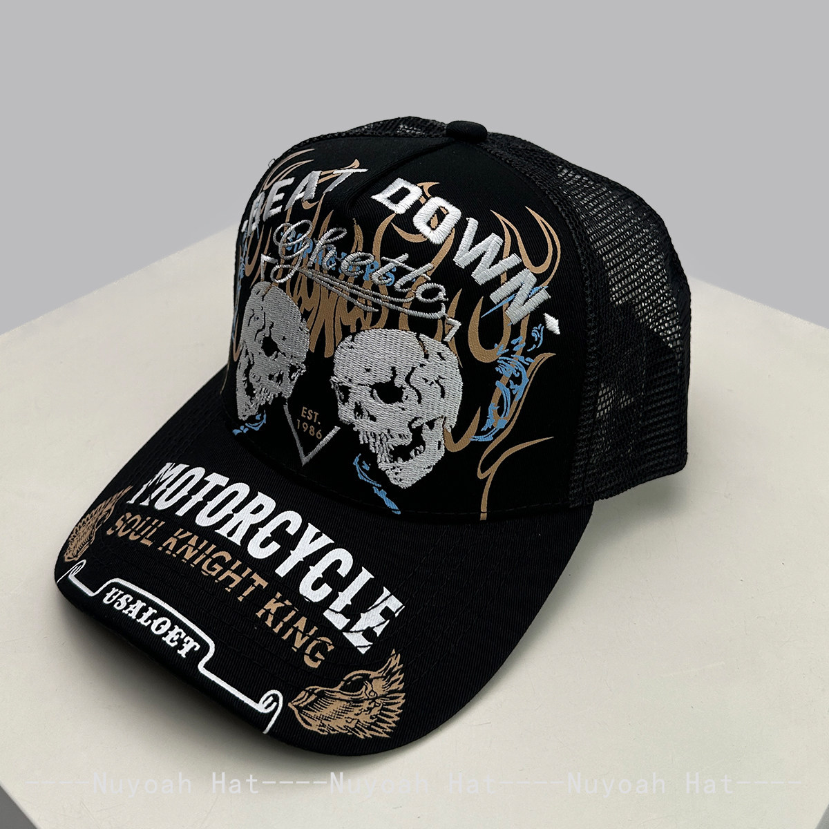 Embroidery Craft - Skull Flame Borduurwerk Hardtop Trucker Pet