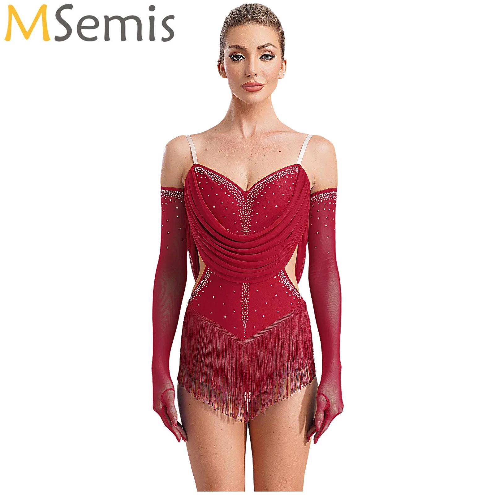 Rhinestone Banding Trim - Vrouwen Ruches Mesh Kwastje Latin Dans