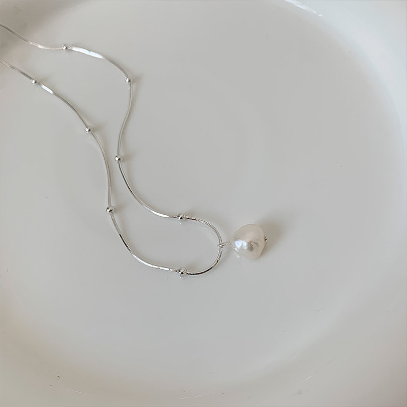 Pearl Trim Chain - 925 Sterling Zilveren Ketting Onregelmatige Parel