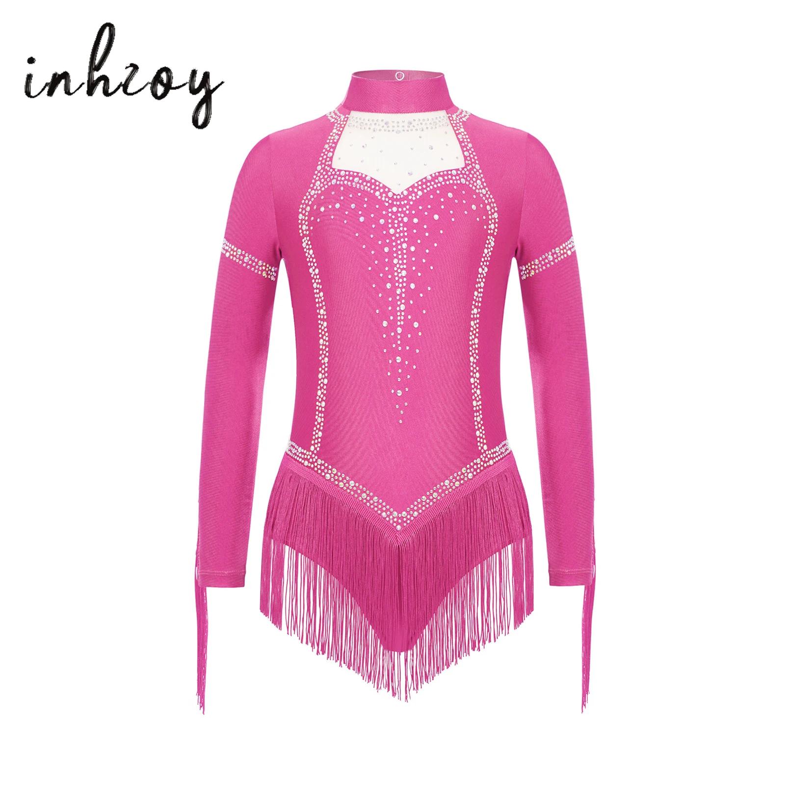 Rhinestone Banding Trim - Kinderen Meisjes Fringe Latin Dans Bodysuit