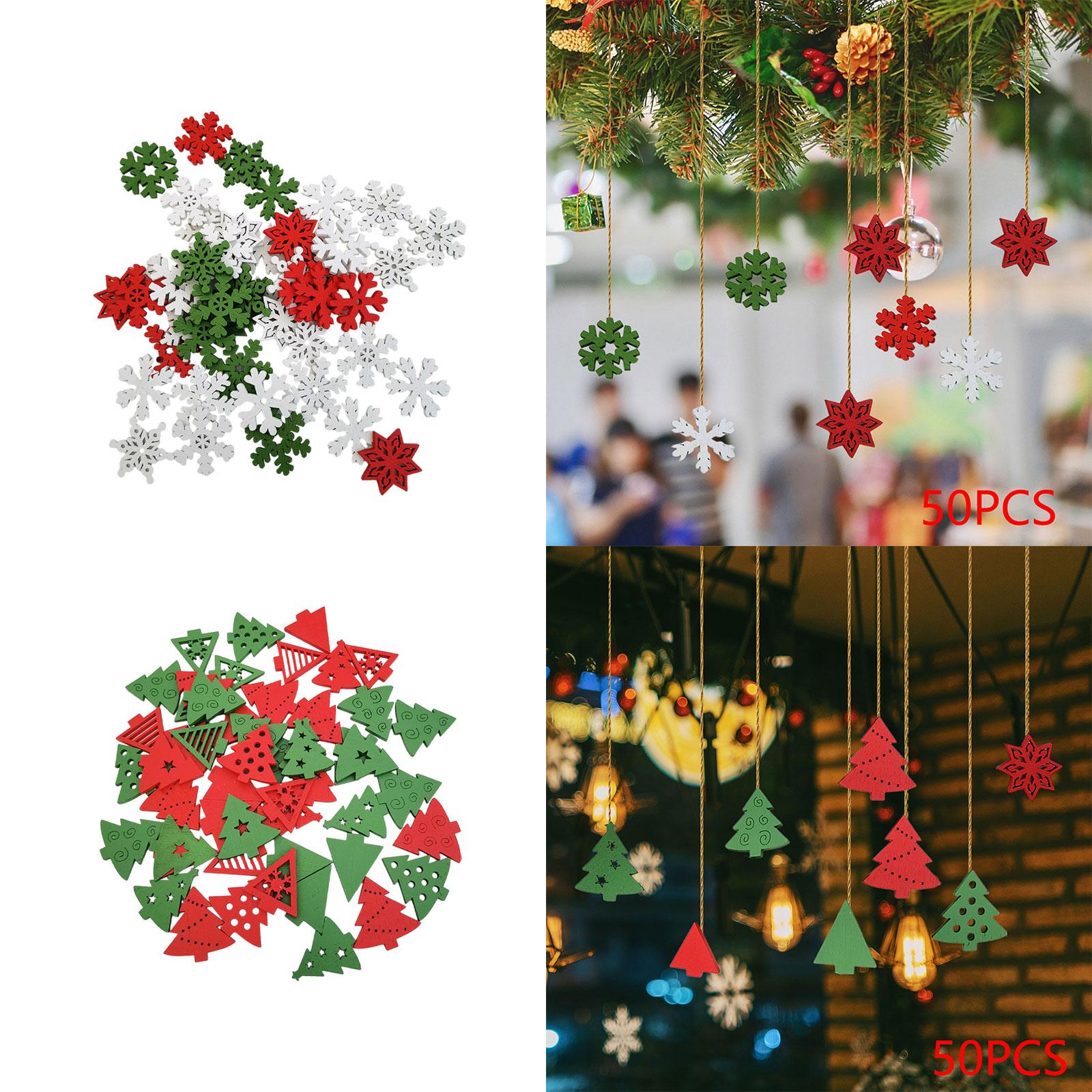 Christmas Craft Embellishment - 50 stuks houten kerstversieringen, kerstdecoratie, kerstboomknutsels,
