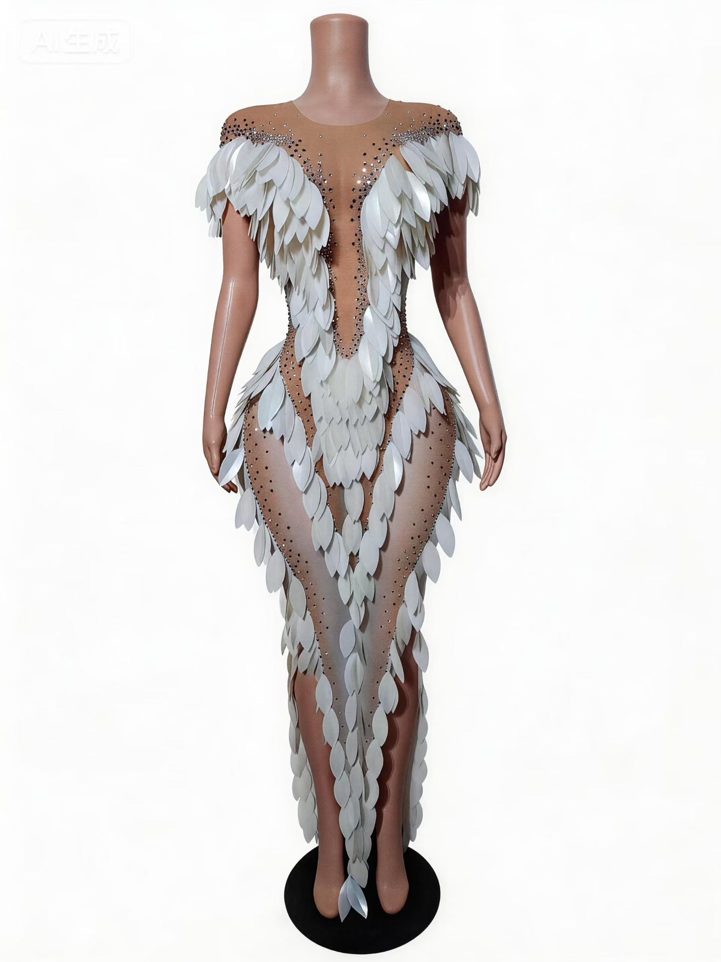 Embellish Knit - Mobai Luxe Witte Veren- en Strass-versierde