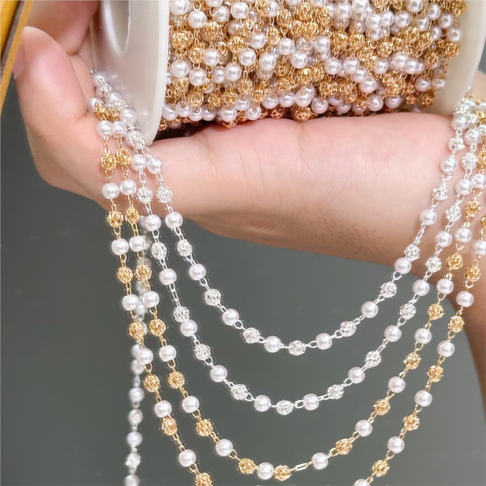 Pearl Trim Chain - 0,5 meter/1 meter Faux Pearl Brass