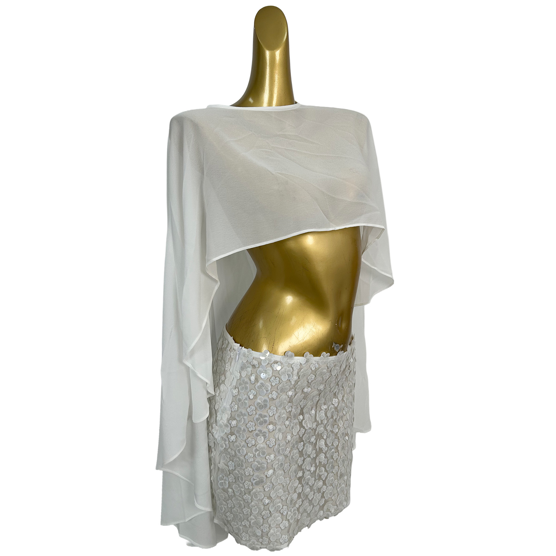 Chuju witte chiffon cape met 3 - Embellish Knit recensie en prijs