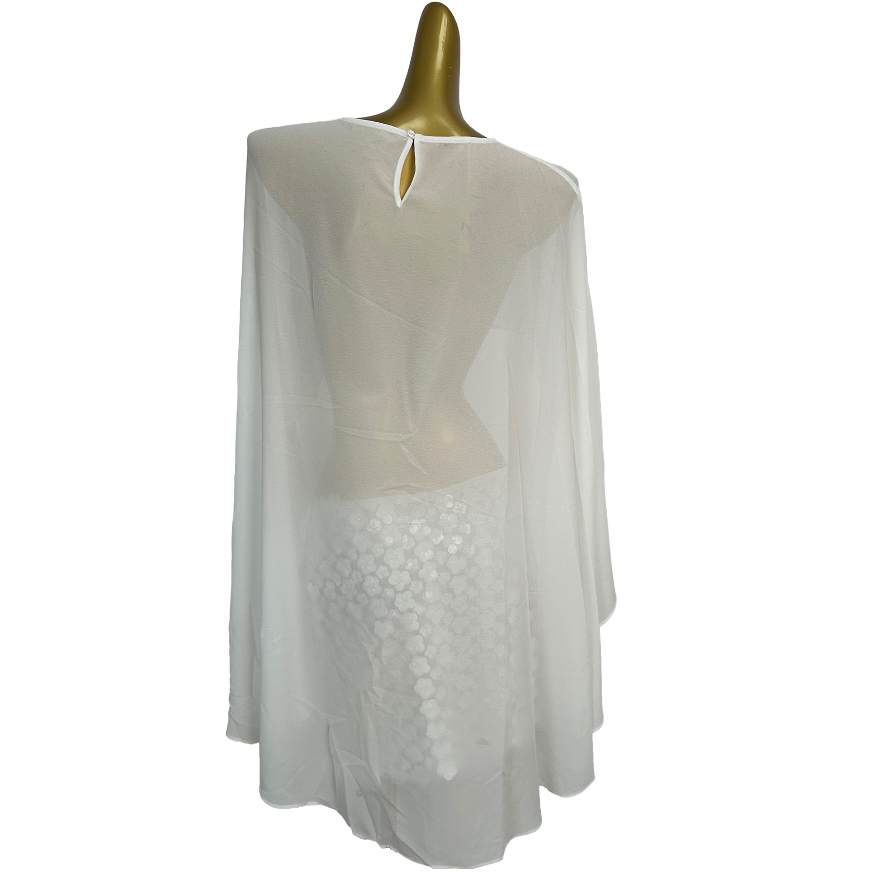 Chuju witte chiffon cape met 3 - Embellish Knit recensie en prijs